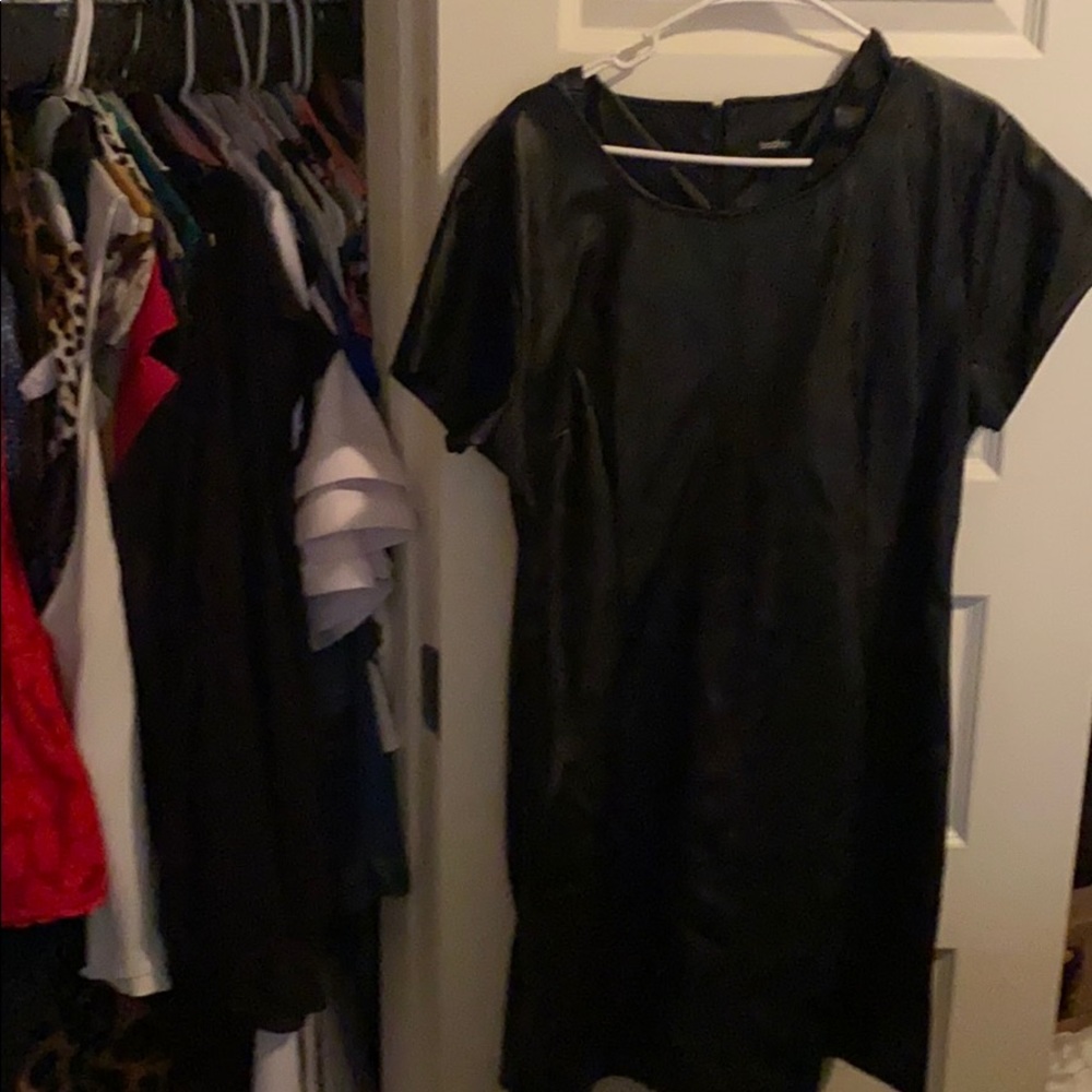 Black Faux Leather Midi Dress